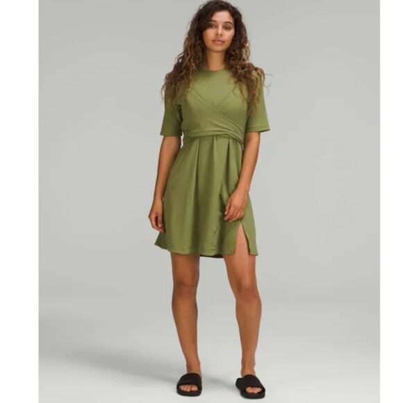 Lululemon Cotton Wrap-Front T-Shirt Dress Bronze Green NWOT 6 - Picture 1 of 6